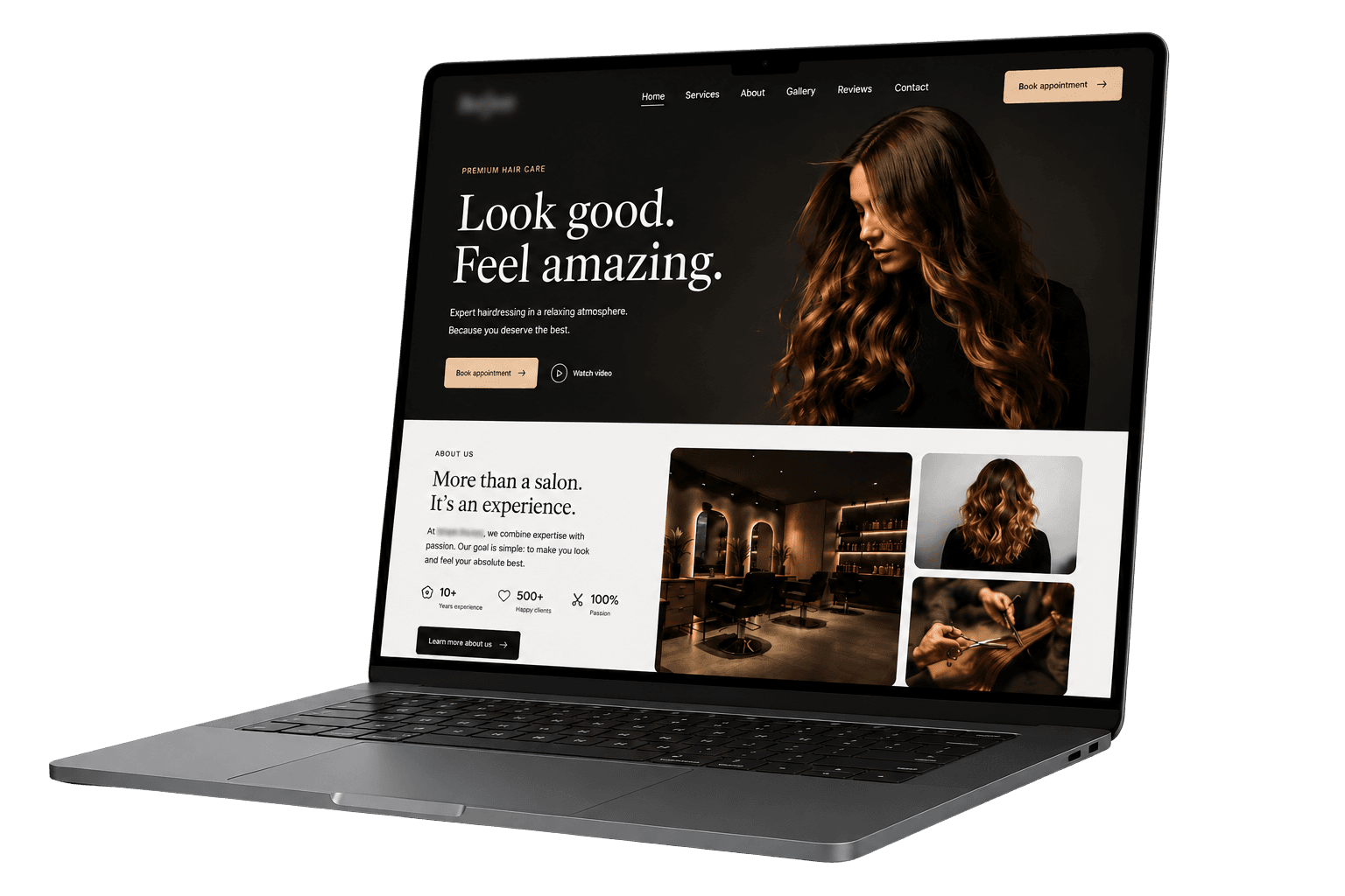Laptop mockup of the hair salon website